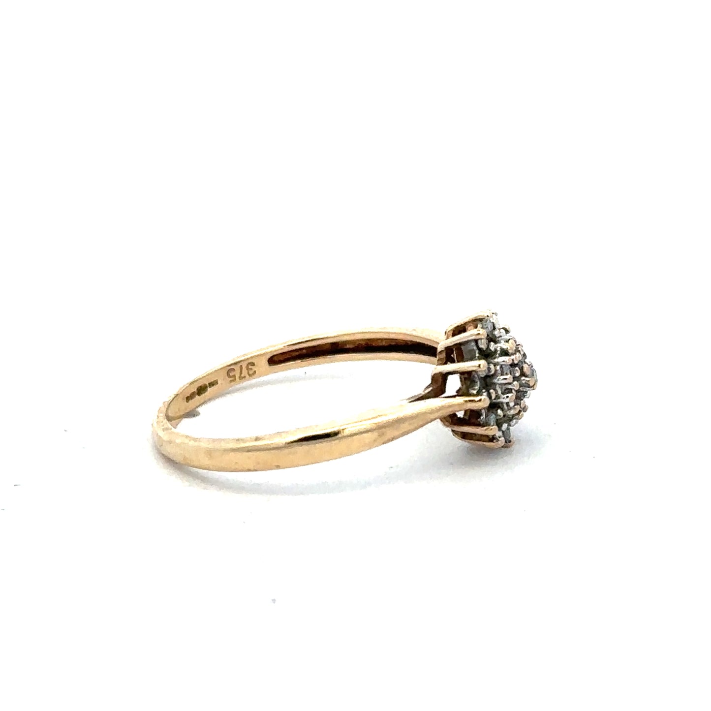 9ct yellow gold diamond ring size M1/2, unbranded, featuring a sparkling diamond centerpiece on a polished gold band.