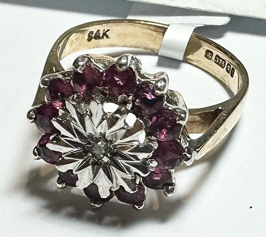 9ct yellow gold diamond ring in size N with sparkling diamonds, showcasing elegant jewelry design.