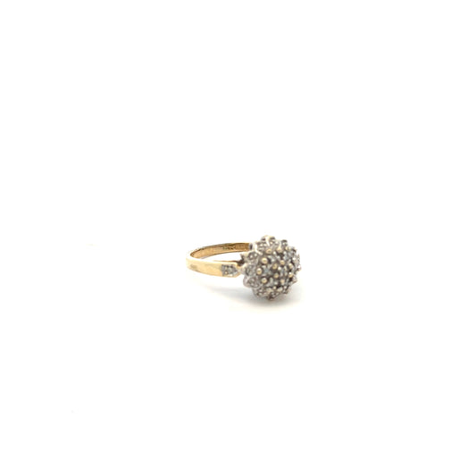 9ct yellow gold diamond ring in size N with sparkling diamonds, featuring a sleek and elegant design.