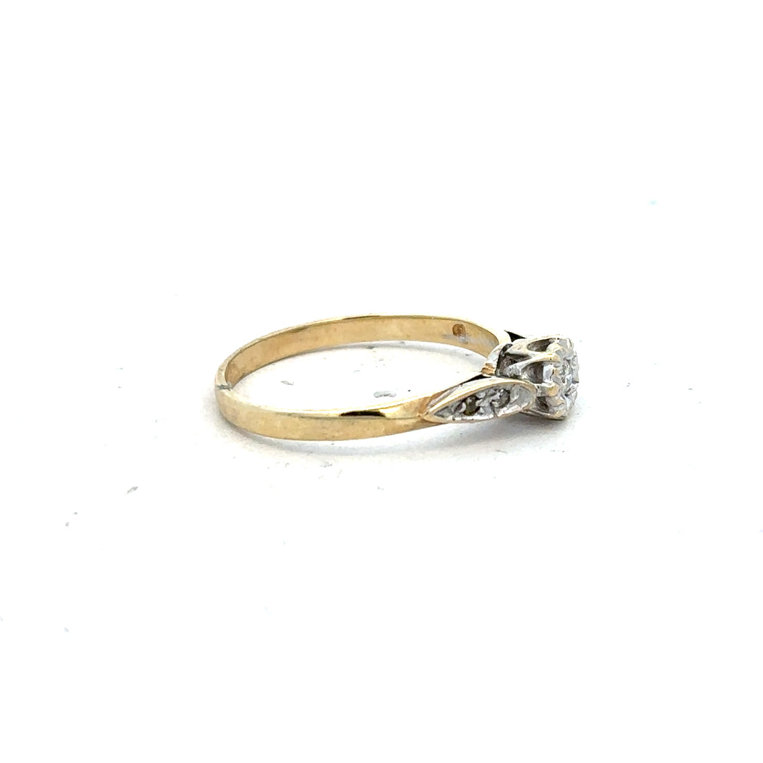 9ct yellow gold diamond ring in size P with sparkling diamonds, showcasing a classic and elegant jewelry design.