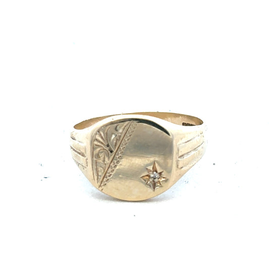 9ct yellow gold diamond ring in size T with sparkling diamonds, unbranded jewelry featuring elegant craftsmanship.