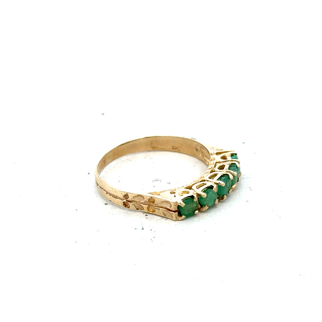 9ct yellow gold emerald ring in size P with a central emerald gemstone, featuring a simple and elegant band design.