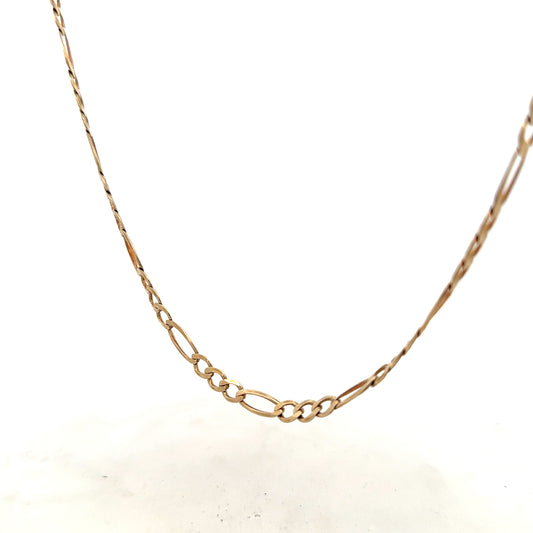 9ct yellow gold Figaro chain weighing 12.7g, unbranded jewelry with intricate link design and polished finish.