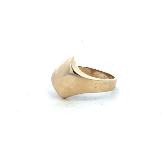 9ct yellow gold ring in size K with a smooth band, unbranded jewelry showcasing classic gold craftsmanship.