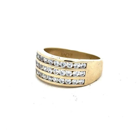 9ct yellow gold ring in size K with a smooth band, unbranded jewelry displayed on a plain background.