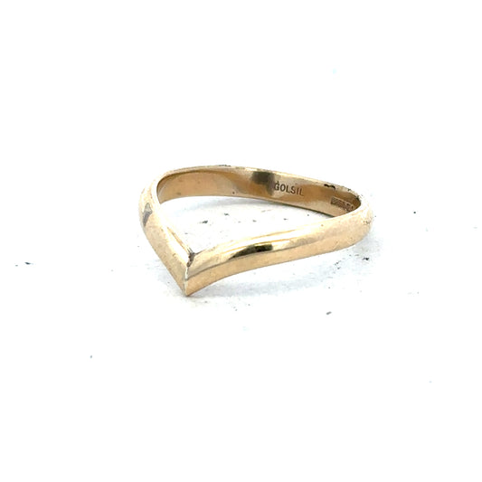 9ct yellow gold ring in size M, unbranded, with a smooth polished finish and classic design, displayed on a neutral background.