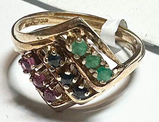 9ct yellow gold ring in size N with a smooth band, unbranded, shown in close-up with a plain background