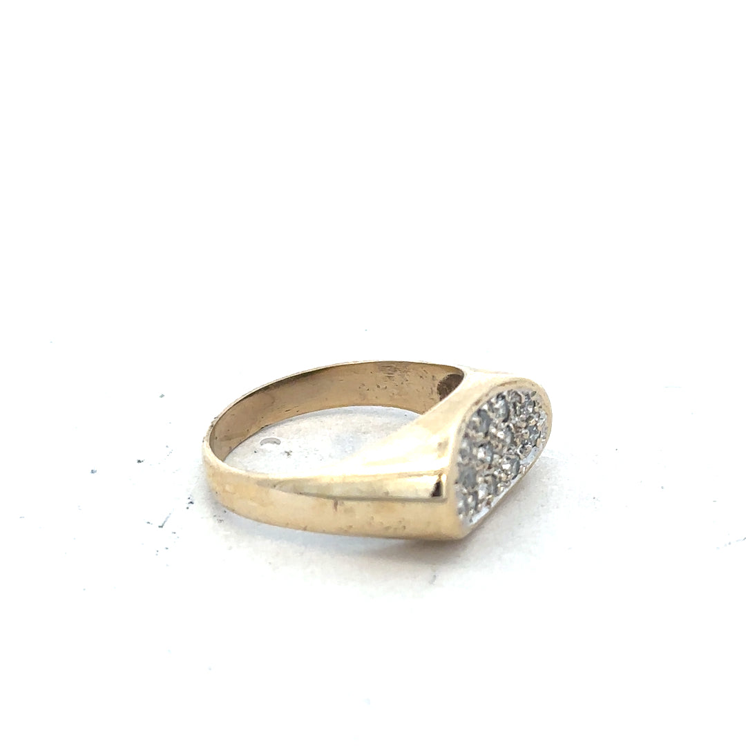 9ct yellow gold ring in size R with a simple band design, unbranded jewelry displayed on a neutral background