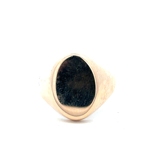 9ct yellow gold signet ring in size S1/2, unbranded, featuring a smooth polished surface and classic design.