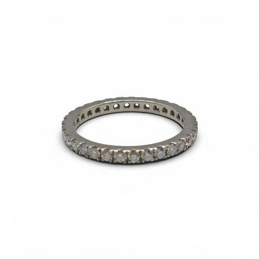Platinum full diamond eternity ring with sparkling round-cut diamonds, elegant and luxurious jewelry design.