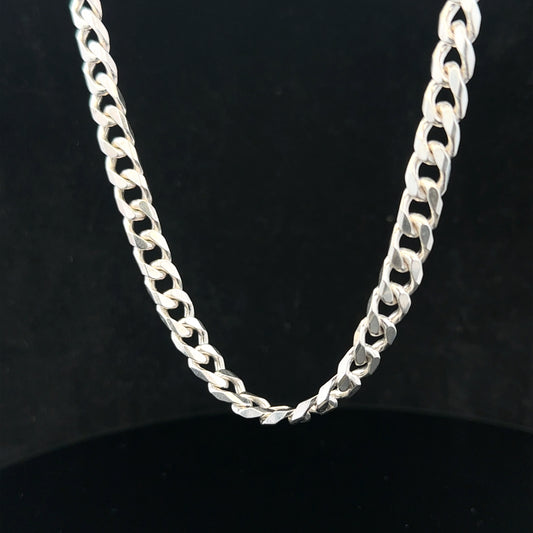 Silver curb chain weighing 48.8g, featuring interlocking links, crafted for a stylish and versatile jewelry accessory.