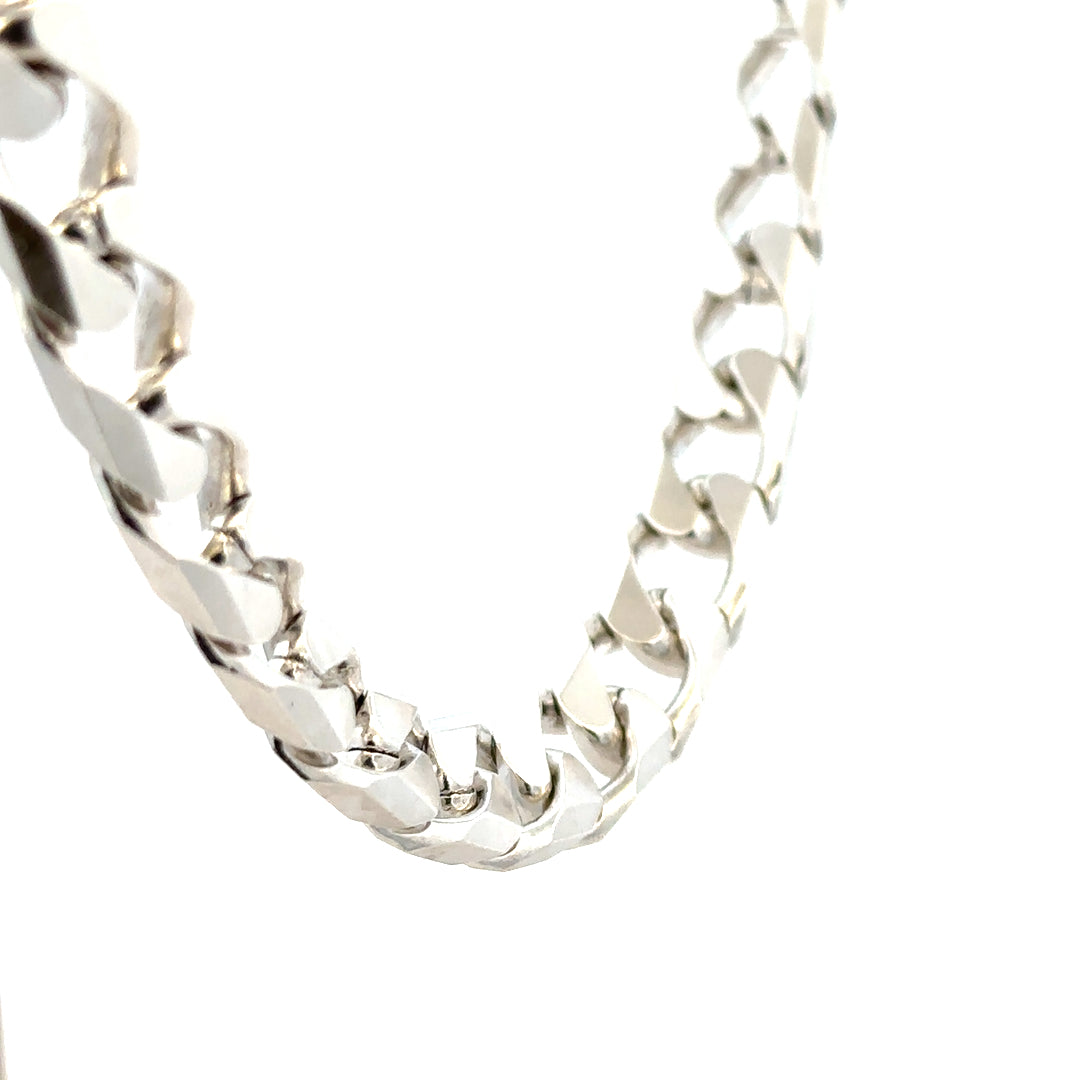 Silver curb chain necklace weighing 159.4g, featuring classic linked design, unbranded jewelry accessory.