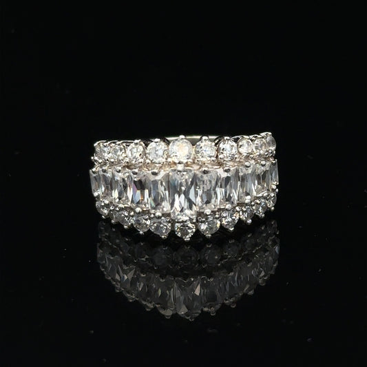Silver ring in size P featuring a sleek design, displayed on a plain background. Unbranded jewelry accessory.