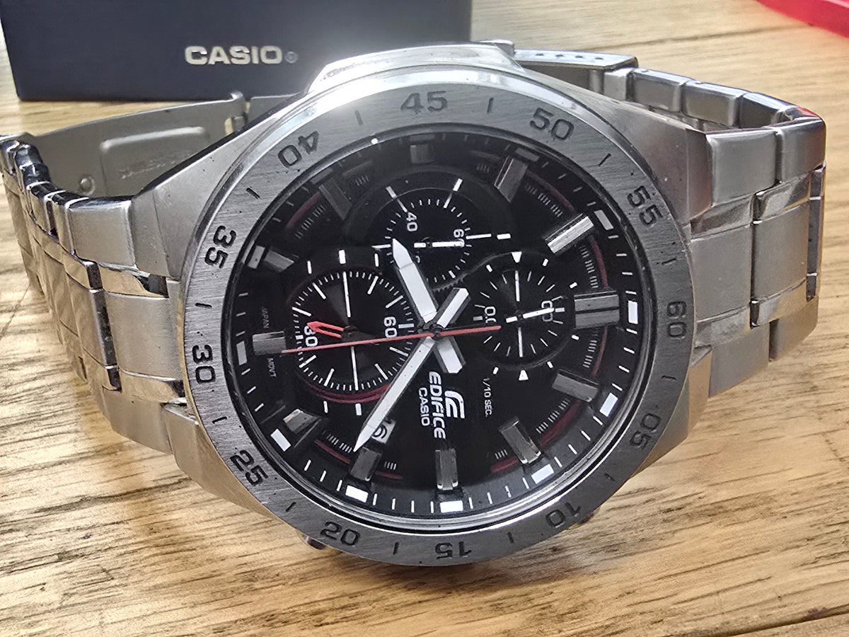 Casio Edifice Chronograph Men's Stainless Steel Watch Black Dial Date Quartz (sh25779l)