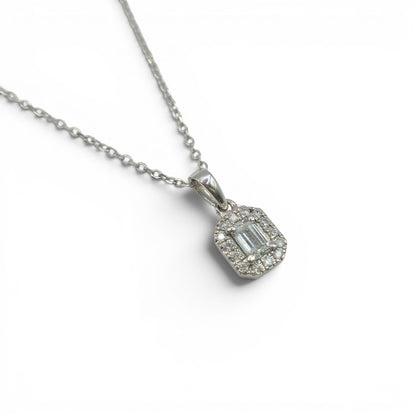 18ct white gold diamond cluster pendant by Reeves and Sons, featuring a sparkling diamond design on a delicate chain