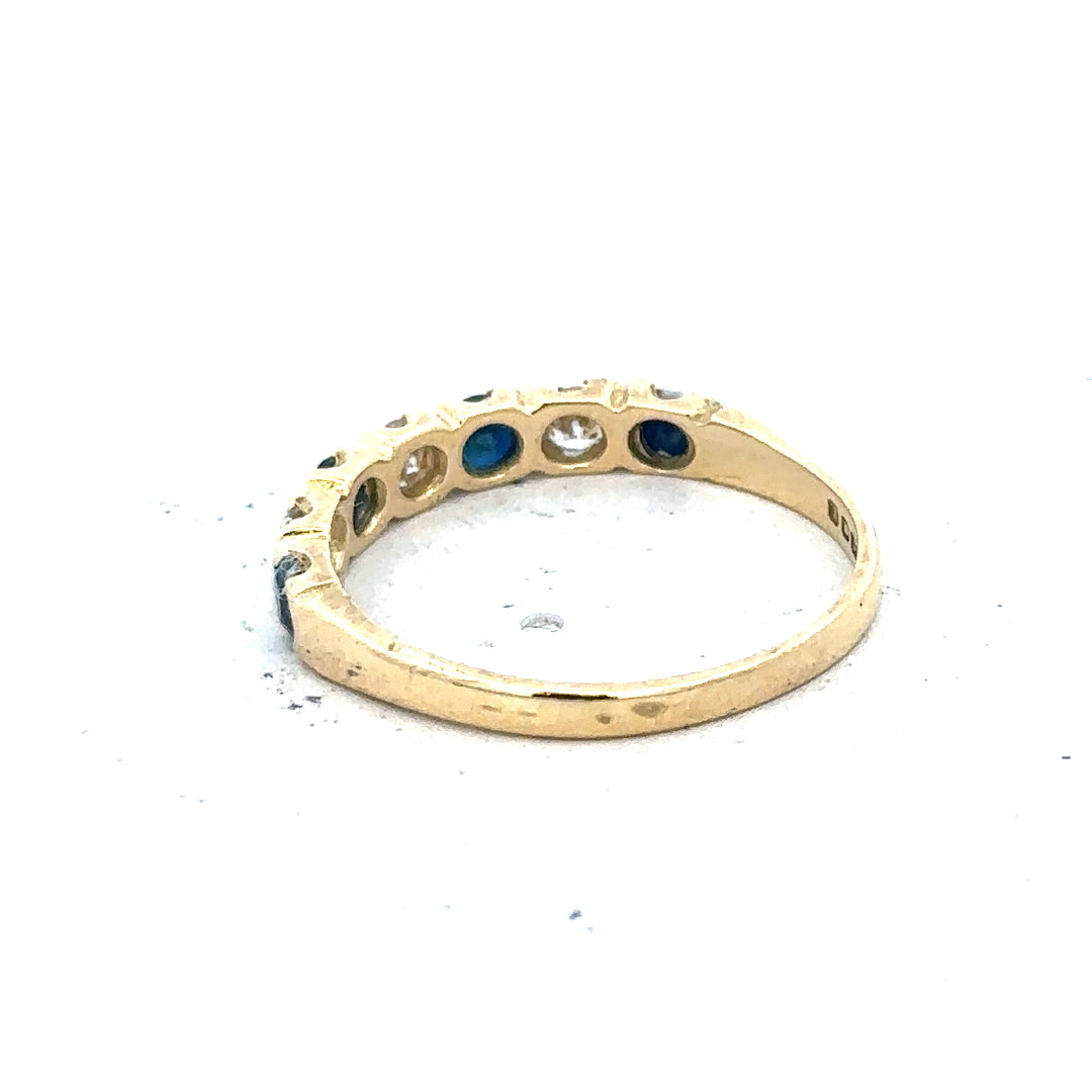 18ct yellow gold diamond and sapphire ring in size M 1/2, featuring a beautiful gemstone design and intricate gold setting.