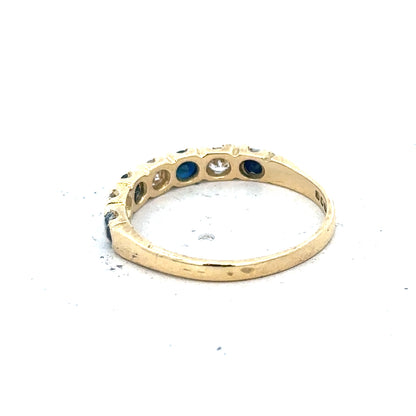 18ct yellow gold diamond and sapphire ring in size M 1/2, featuring a beautiful gemstone design and intricate gold setting.