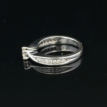 18ct white gold diamond ring with 1/3 carat total weight, size J, featuring a sparkling solitaire diamond.