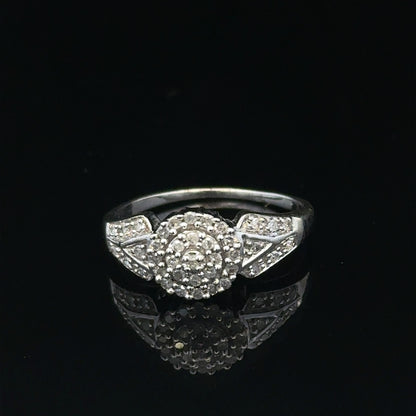 9ct white gold diamond ring in size M, showcasing a sparkling diamond setting and a sleek, elegant design.