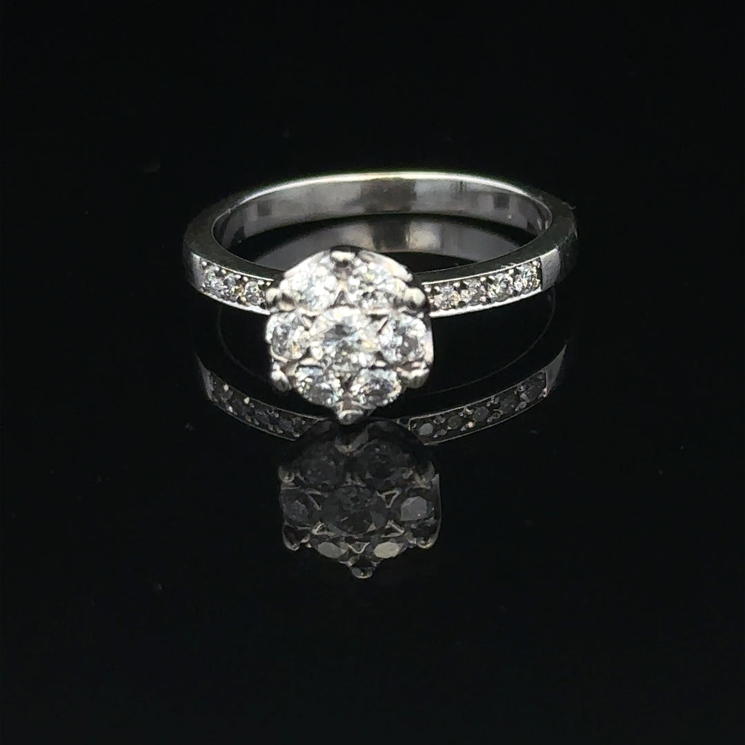 9ct white gold diamond ring in size M with 3.2g weight, featuring sparkling diamonds and a sleek, elegant design.