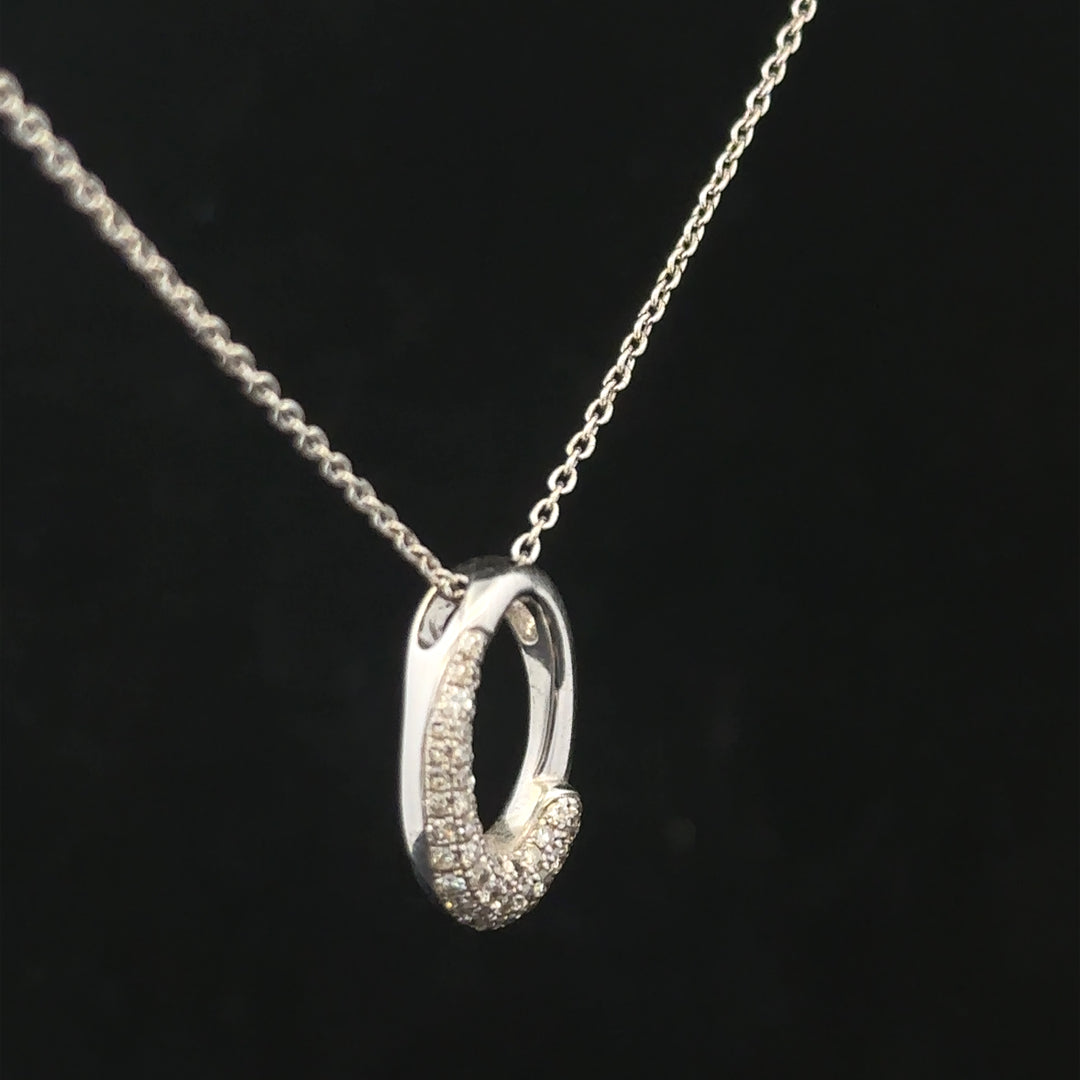 9ct white gold chain with a white gold and diamond pendant, showcasing elegant jewelry design and sparkling gemstone details.