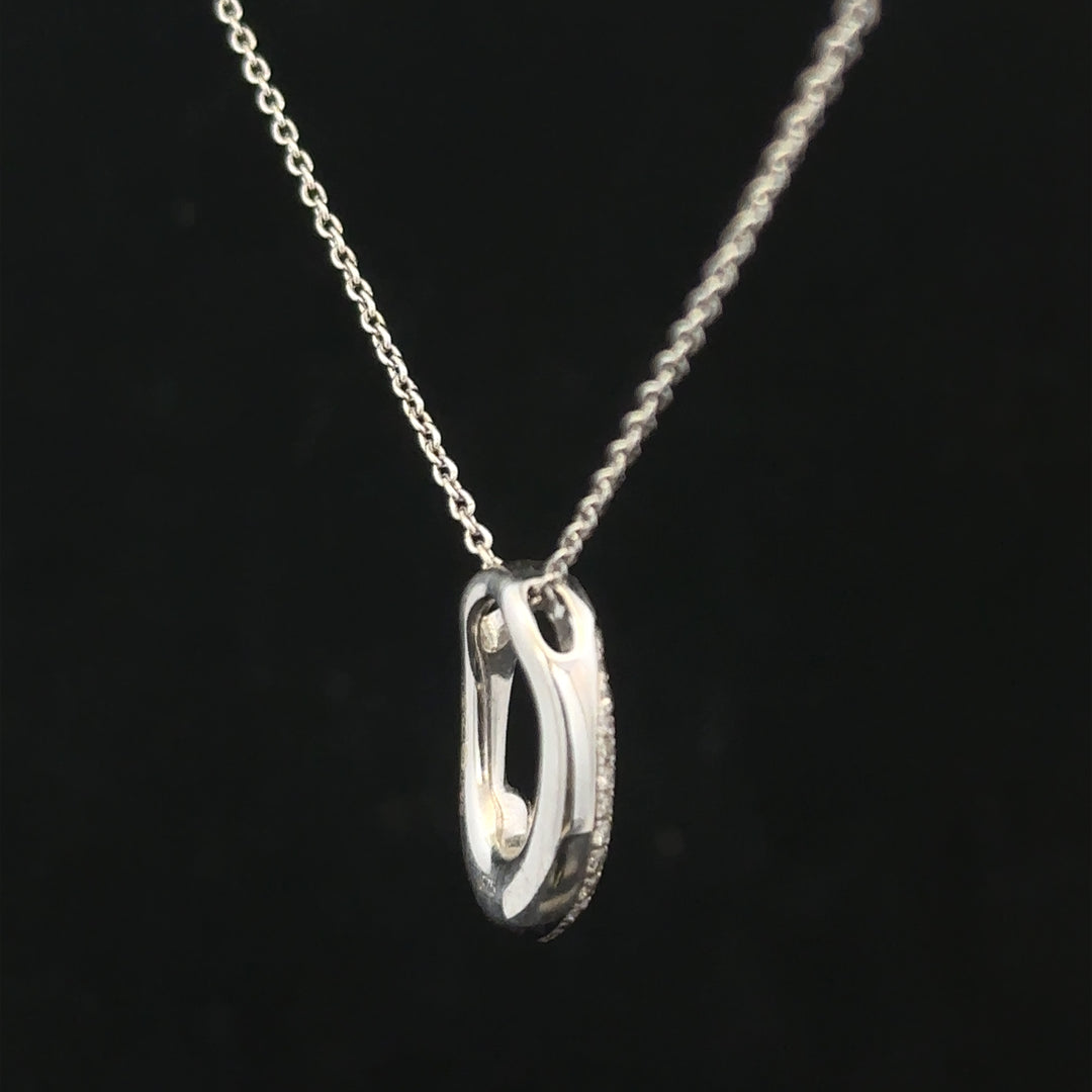 9ct white gold chain with a white gold and diamond pendant, showcasing a elegant jewelry design.