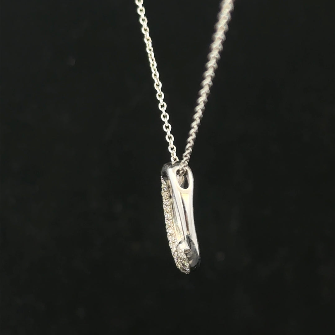 9ct white gold chain with a white gold and diamond pendant, showcasing elegant jewelry design and sparkling gemstone details.