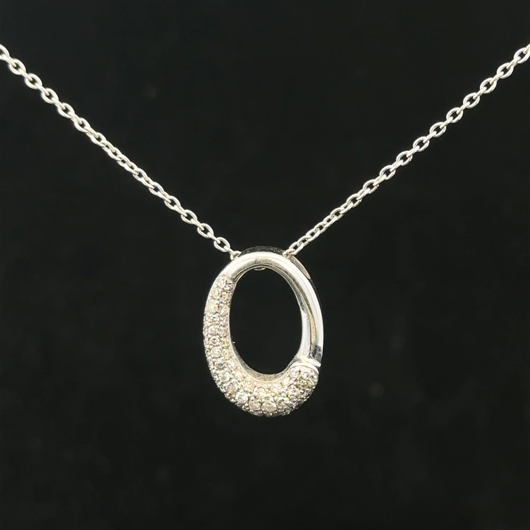 9ct white gold chain with a white gold and diamond pendant, showcasing elegant jewelry design and sparkling gemstones.
