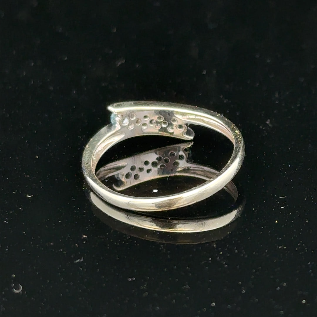9ct white gold diamond ring size N1/2 with sparkling diamonds, close-up view showing the elegant design and polished band