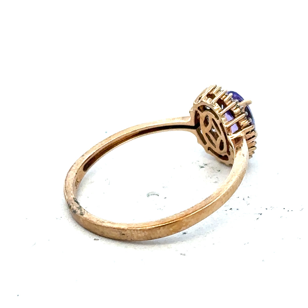 9ct yellow gold diamond ring size T with sparkling diamonds, elegant jewelry piece on a white background