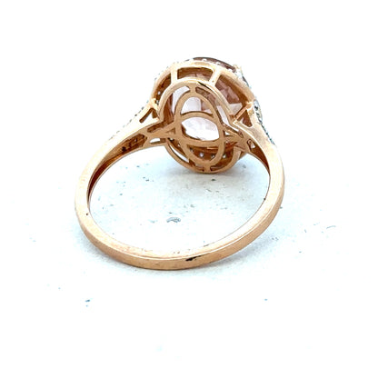 14ct gold Morganite and diamond ring in size S featuring a sparkling gemstone and elegant design.
