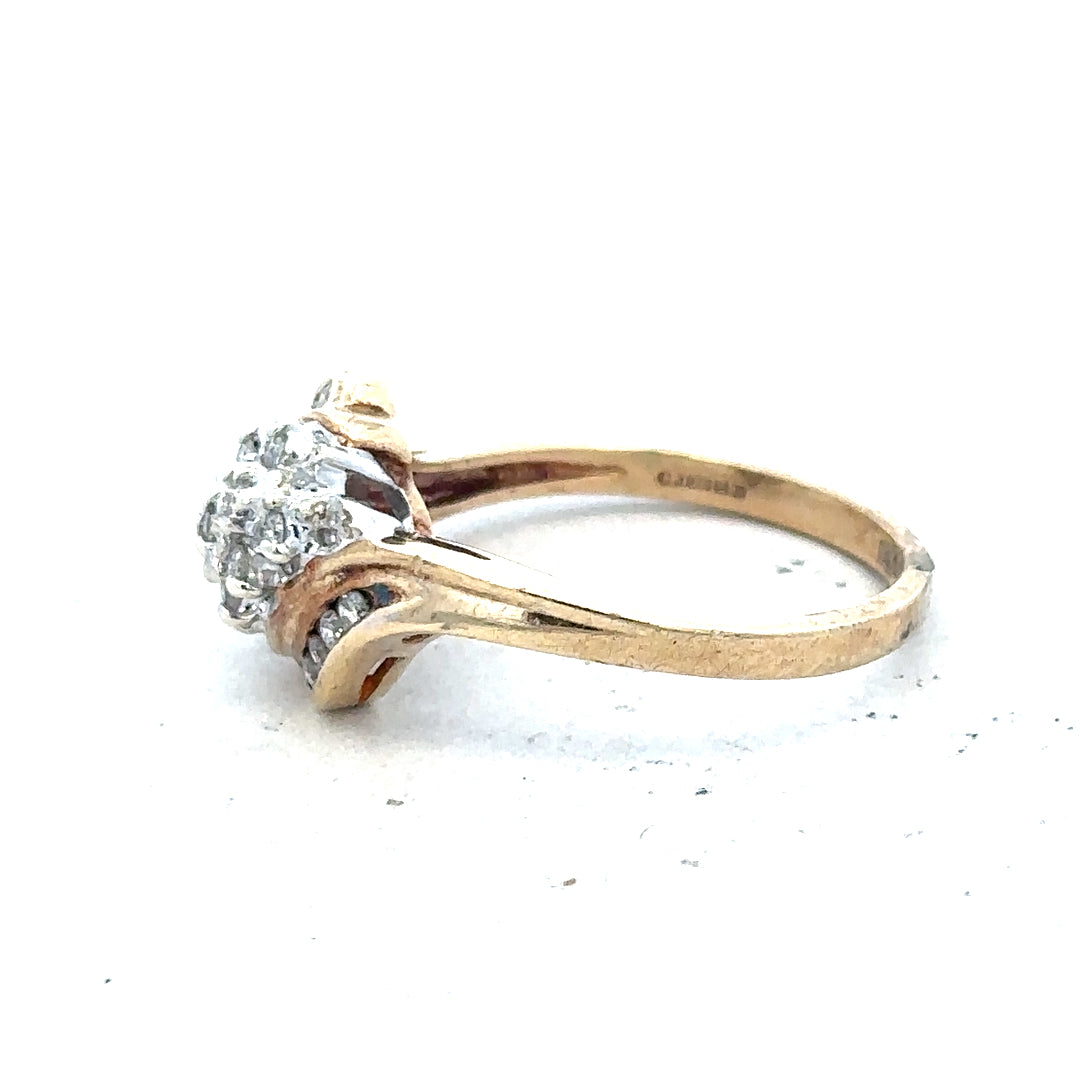 9ct yellow gold diamond ring with 0.26 carat center stone, size P, featuring a sleek band and sparkling gemstone.