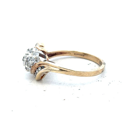 9ct yellow gold diamond ring with 0.26 carat center stone, size P, featuring a sleek band and sparkling gemstone.