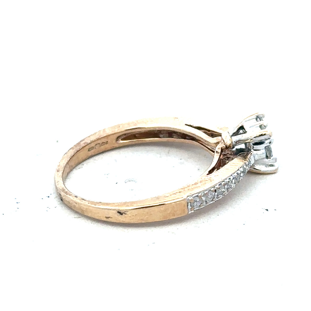9ct yellow gold diamond ring in size P with sparkling diamonds, showcasing a classic and elegant design.
