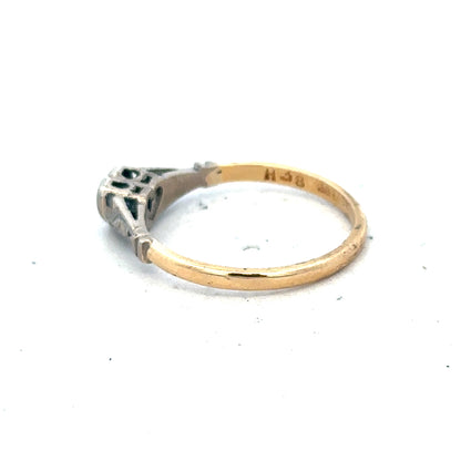 18ct yellow gold diamond ring in size N with sparkling diamonds, elegant jewelry piece.