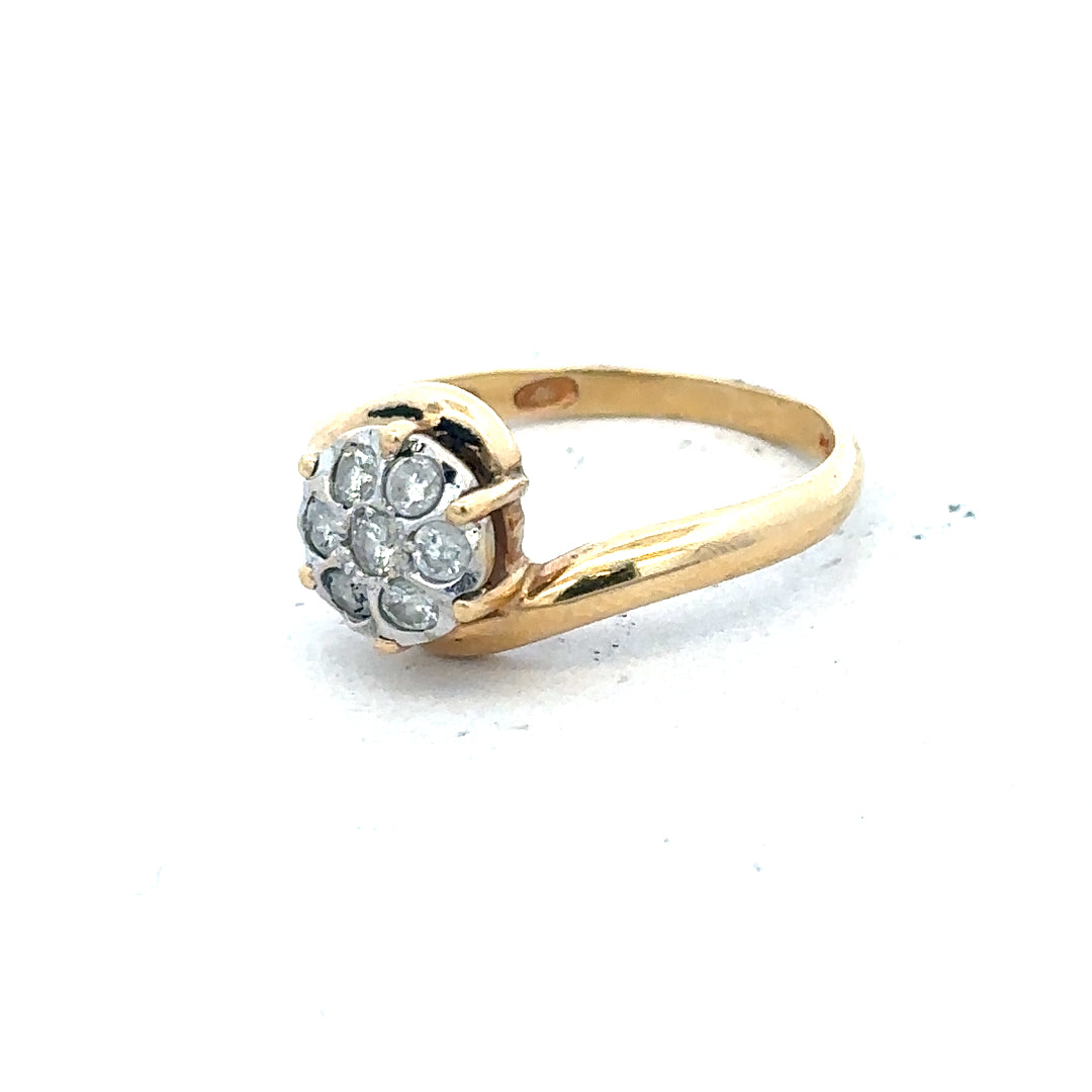18ct yellow gold diamond ring size L1/2 with sparkling diamonds, close-up view highlighting the elegant design and craftsmanship.