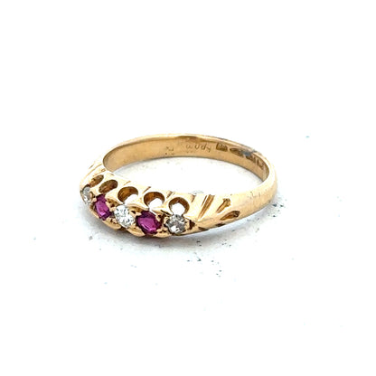 18ct yellow gold diamond and ruby ring size N, featuring sparkling gemstones and elegant band design.
