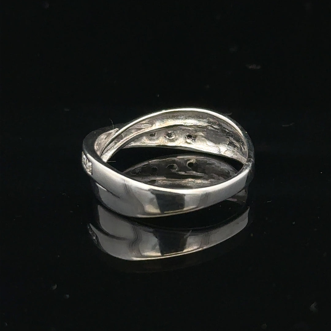 9ct white gold diamond ring size J1/2 with sparkling diamonds, sleek and elegant jewelry piece.