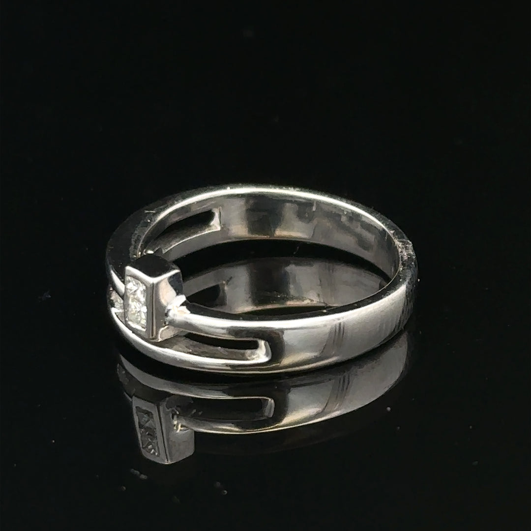9ct white gold diamond ring size N with sparkling diamonds, showcasing an elegant jewelry piece.