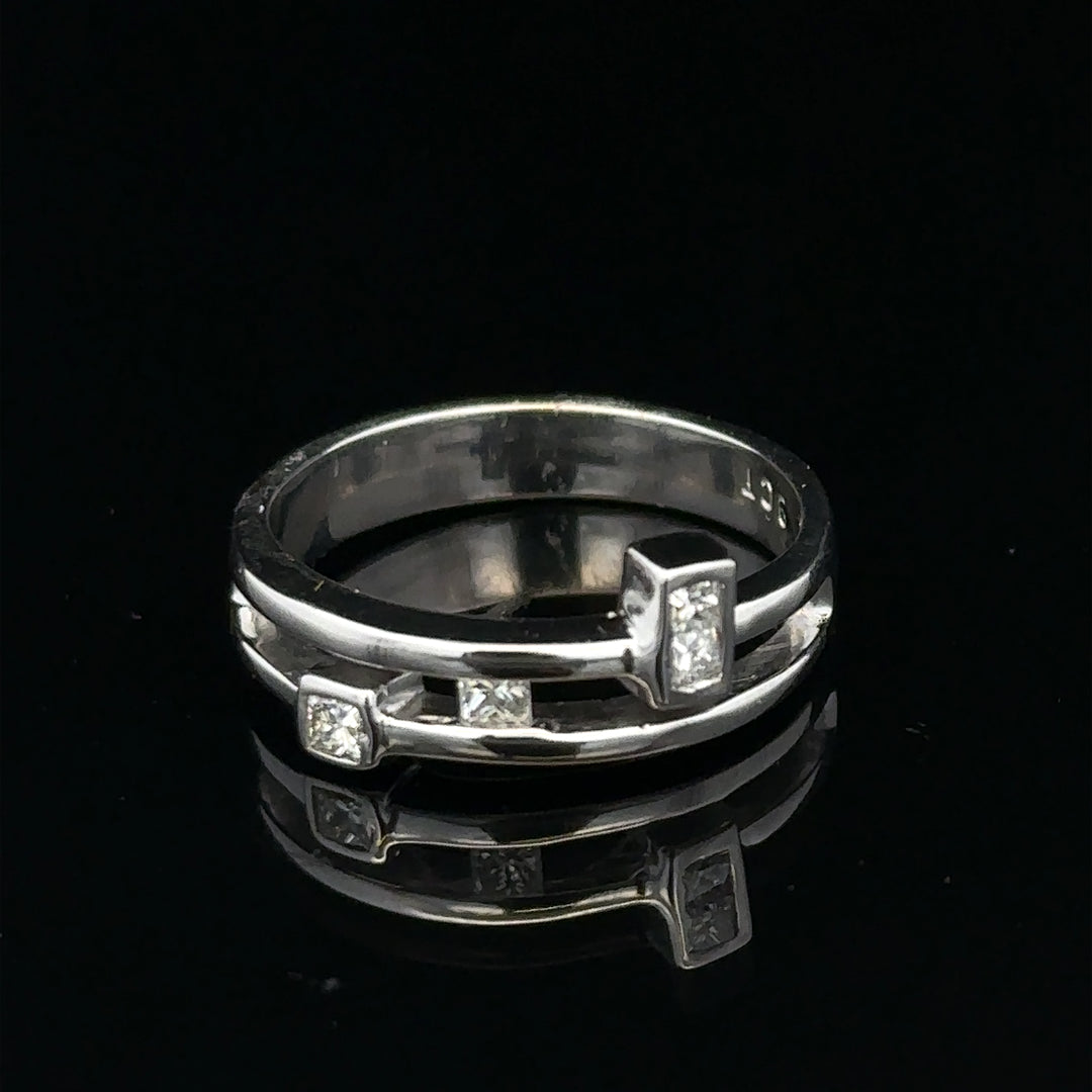 9ct white gold diamond ring in size N with sparkling diamonds, showcasing an elegant jewelry design.