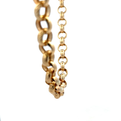 9ct yellow gold belcher chain with a thick, lustrous design, weighing 86.6g, by Reeves and Sons.