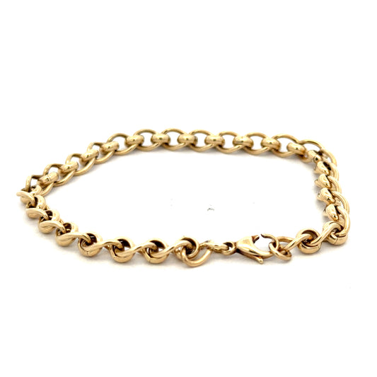 9ct yellow gold rollerball bracelet with a sleek chain design, weighing 13.2g, from Reeves and Sons.
