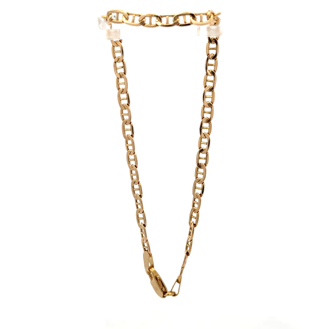9ct yellow gold bracelet weighing 1.9g, featuring a delicate chain design, from Reeves and Sons.