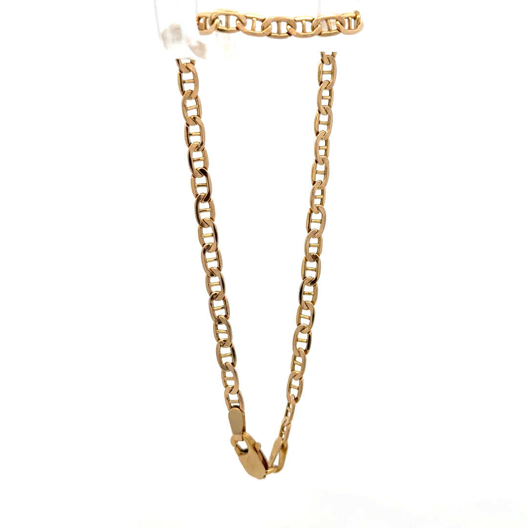 9ct yellow gold bracelet weighing 1.9g, featuring a delicate chain design, from Reeves and Sons.