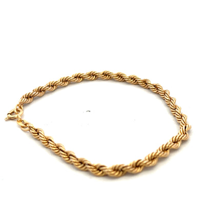 9ct yellow gold rope bracelet weighing 2.4g, featuring a twisted rope design, from Reeves and Sons.