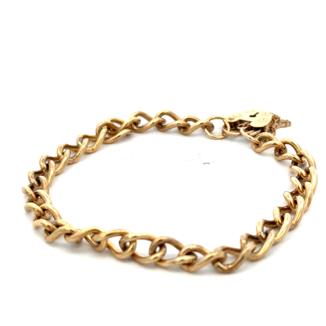 9ct yellow gold bracelet weighing 13.2g with intricate chain links, crafted by Reeves and Sons.