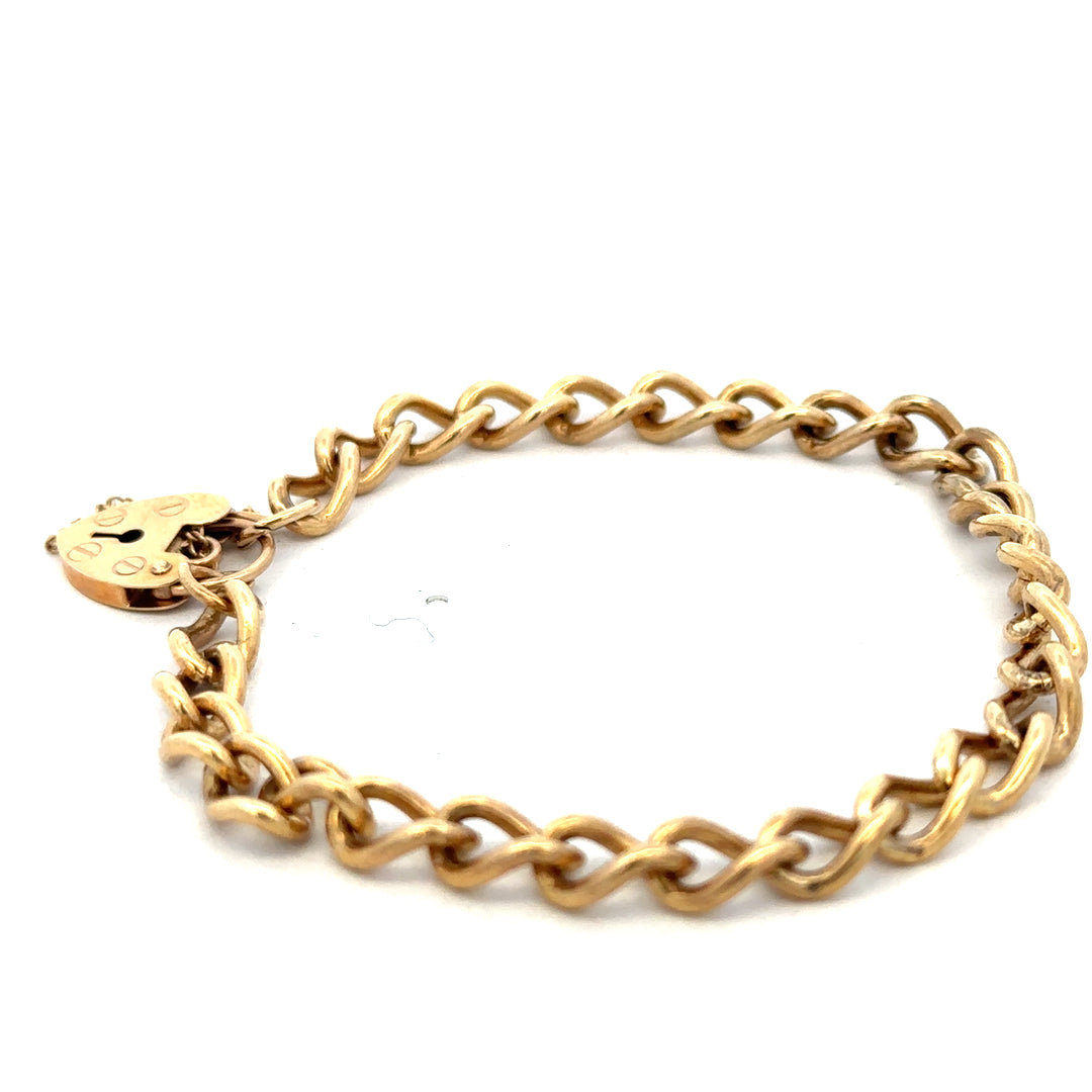 9ct yellow gold bracelet weighing 13.2g, featuring intricate link design, crafted by Reeves and Sons.