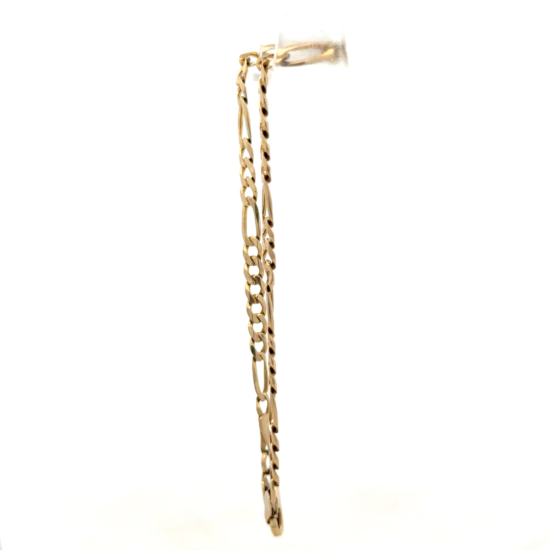9ct yellow gold figaro bracelet weighing 4.2g with linked chain design, crafted by Reeves and Sons.