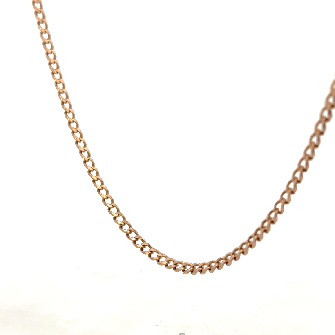 9ct yellow gold chain weighing 15.8g from Reeves and Sons, close-up view showing intricate link design and polished finish.