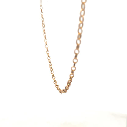 9ct yellow gold belcher chain weighing 11.1g, featuring interlocking oval links, crafted by Reeves and Sons.